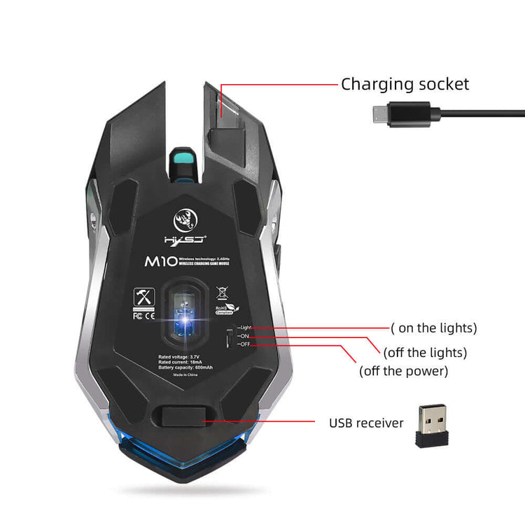 HXSJ Wireless 2.4G Gaming Mouse with RGB Glow
