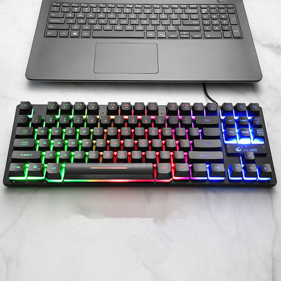 LUCKIELLS Electronic Games Mechanical Keyboard with RGB lighting on a modern workspace.